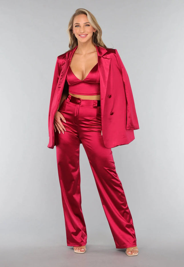 Bordeaux Rood 3-Delig Pak Satijn