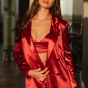 Bordeauxroter 3-teiliger Anzug Satin