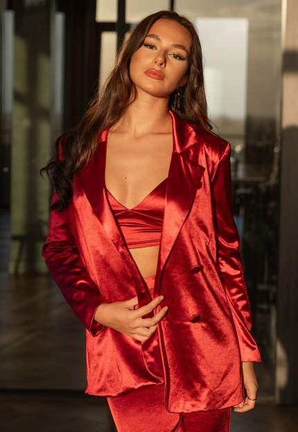 Bordeauxroter 3-teiliger Anzug Satin