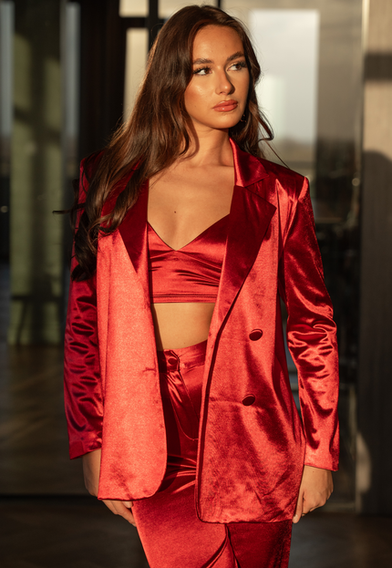 Bordeauxroter 3-teiliger Anzug Satin