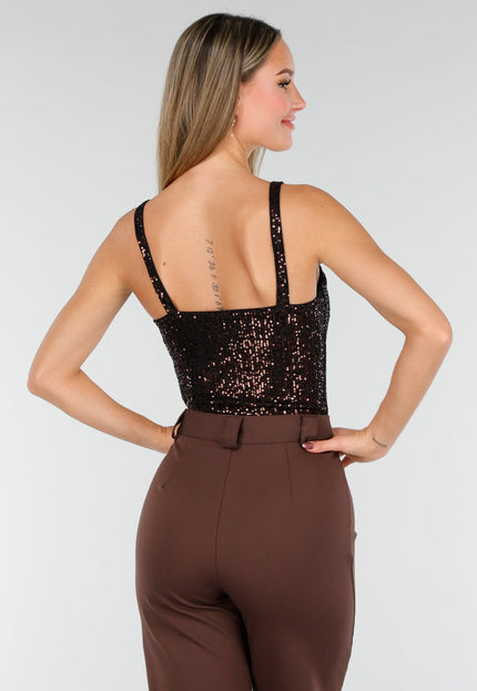 Bruine Pailletten  String Bodysuit