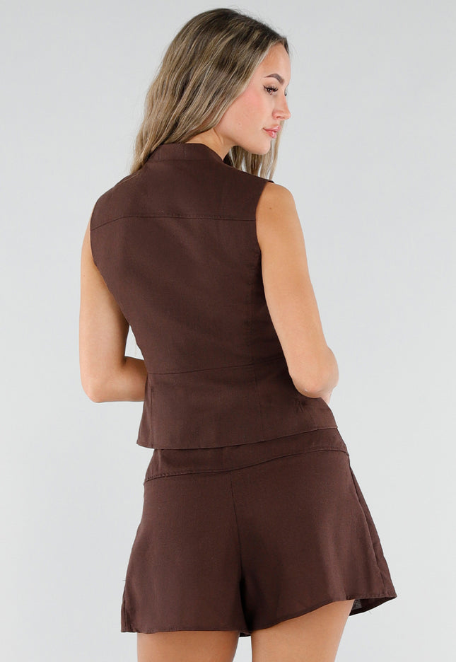 Bruine Two Piece Set met Gouden Knopen