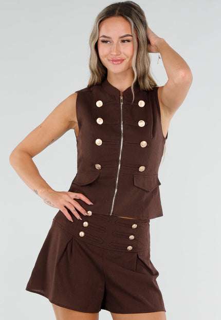 Bruine Two Piece Set met Gouden Knopen
