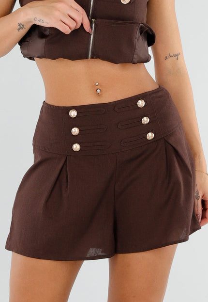 Bruine Two Piece Set met Gouden Knopen