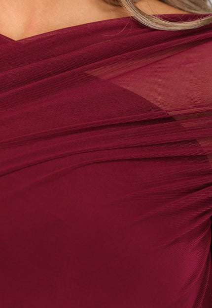 Burgundy Geplooide Mesh Top