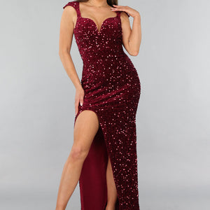 Burgundy Pailletten Galajurk met V Hals