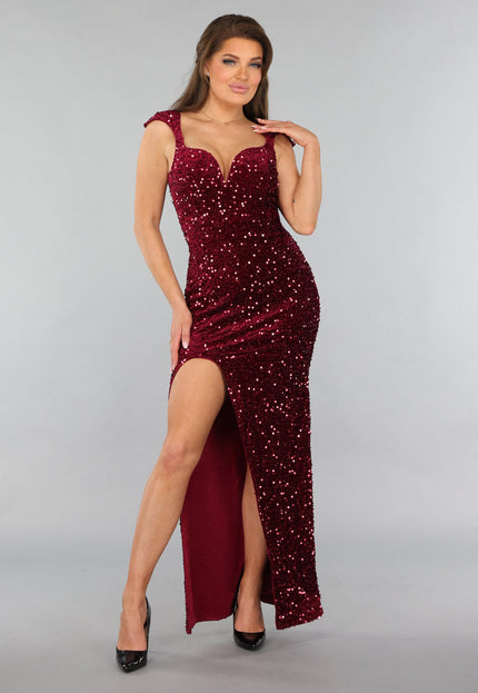 Burgundy Pailletten Galajurk met V Hals