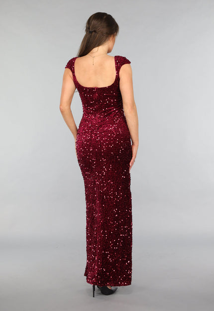 Burgundy Pailletten Galajurk met V Hals