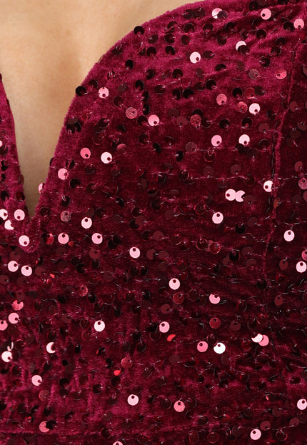 Burgundy Pailletten Galajurk met V Hals