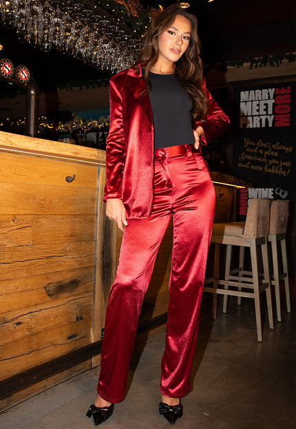 OP=OP.AV.12 Burgundy Pantalon van Stretch Satijn in Model