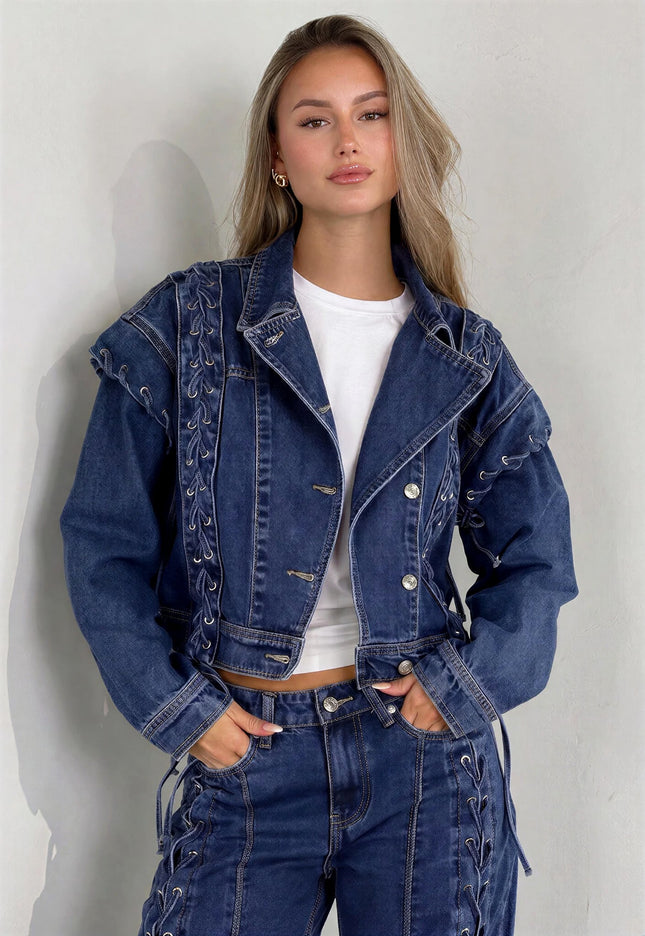 CAMPAGNEJEANS Blauw Denim Jasje met Veterdetails