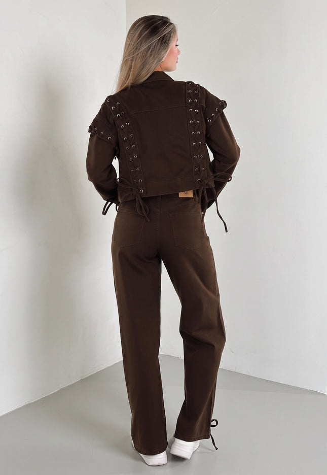 CAMPAGNEJEANS Bruin Denim Jasje met Veterdetails