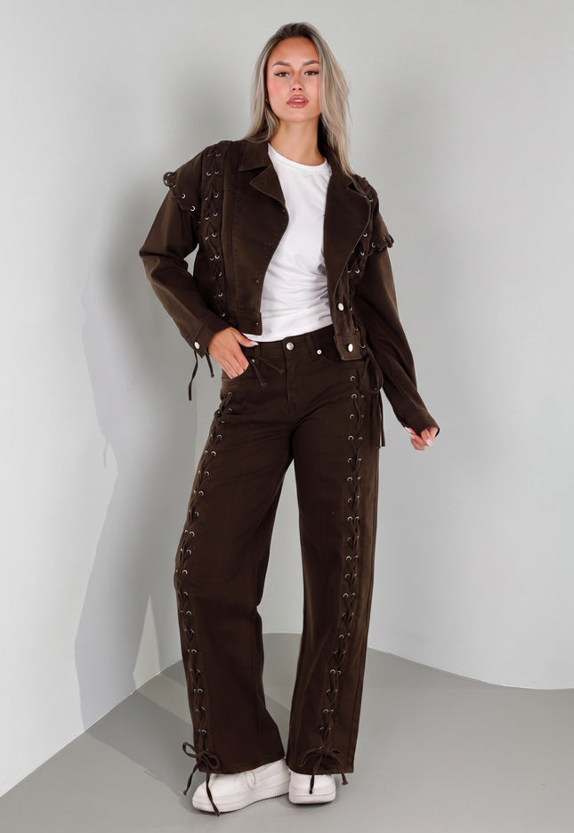 CAMPAGNEJEANS Bruine Wide Leg Jeans met Veterdetails