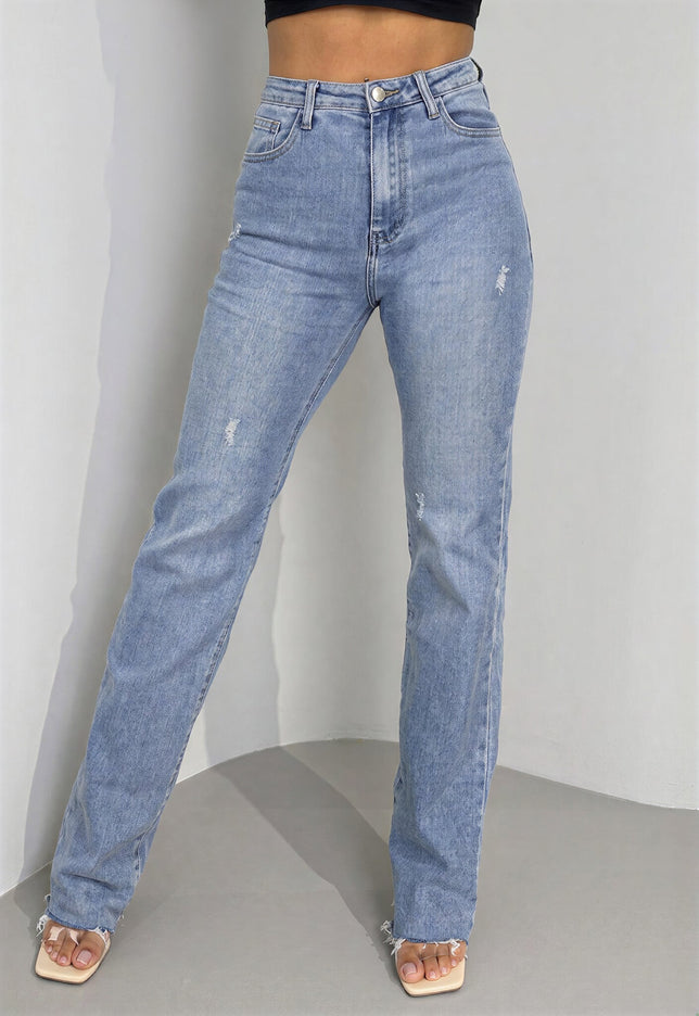 CAMPAGNEJEANS Tall Lichtblauwe High Waist Stretch Jeans met Rechte Pijpen