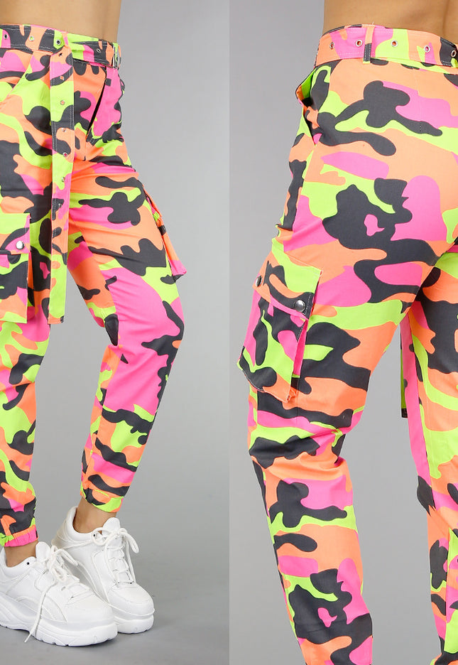 OP=OP.46.NL Cargo Jeans Neon Camouflage Broek met Riem