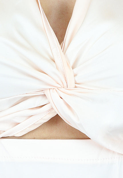 OP=OP.AV.12 Champagne Satin Jurk met Twistdetail