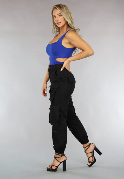 Donkerblauwe Bodysuit met Open Zij