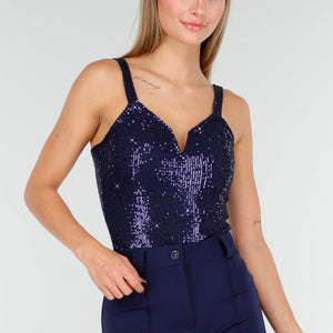 Donkerblauwe Glitter String Bodysuit