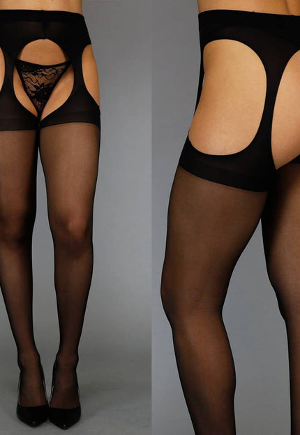 Effen 15 Den Panty met Jarretel-Look Zwart