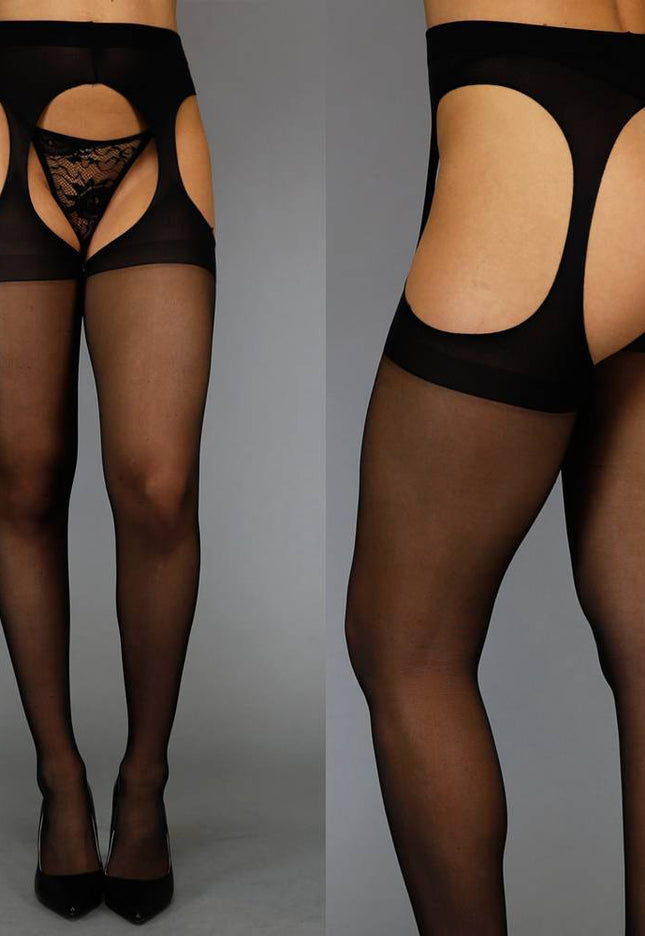 Effen 15 Den Panty met Jarretel-Look Zwart