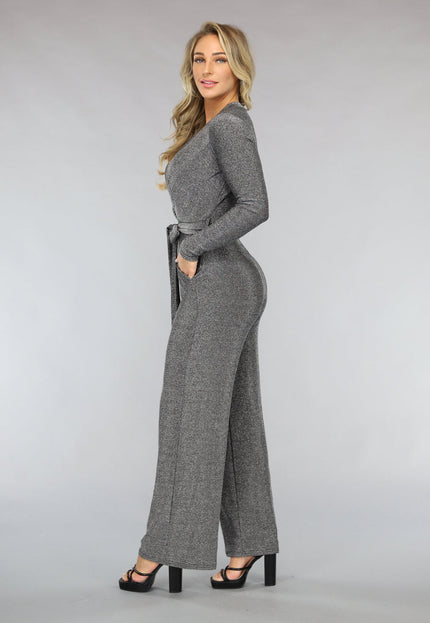 Elastische Zilveren Glitter Jumpsuit