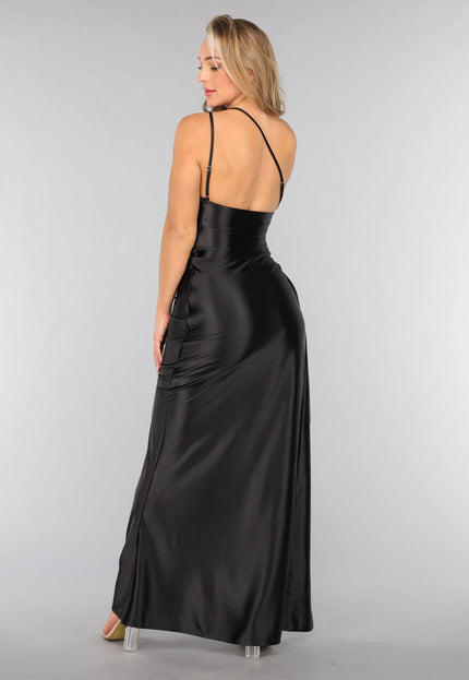 FABRIEK BULK Satin Stretch Avondjurk met One Shoulder in Zwart