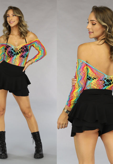 Festival Regenboog Fishnet Bodysuit