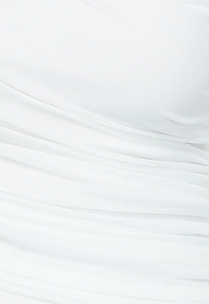 Gedrapeerde Asymmetrische Witte Jurk met One Shoulder