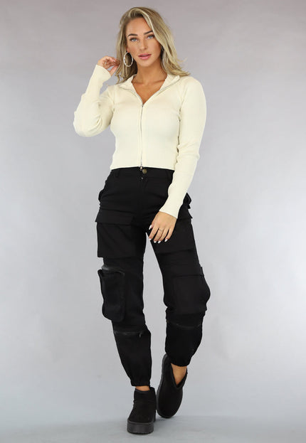 OP=OP.39.NL Beige Rib Top met Rits en Kraag