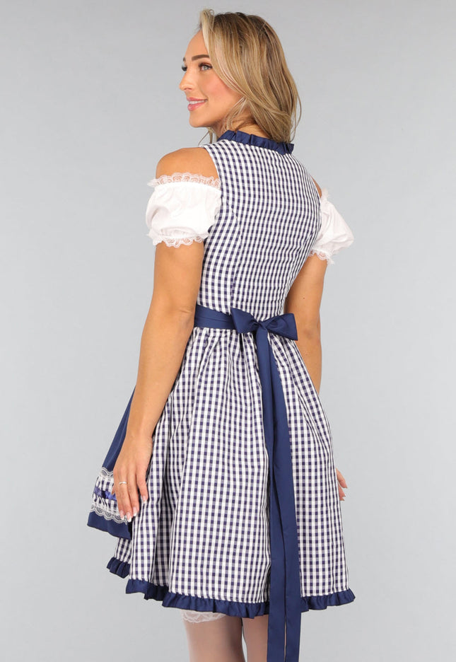 CARNA15 Blauw Geruit Off Shoulder Oktoberfest Jurkje