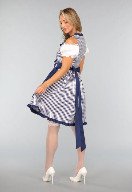CARNA15 Blauw Geruit Off Shoulder Oktoberfest Jurkje