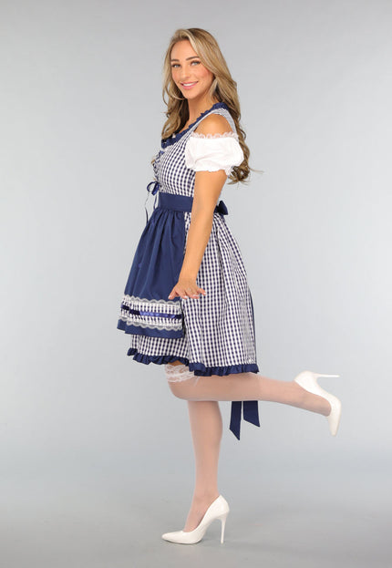 CARNA15 Blauw Geruit Off Shoulder Oktoberfest Jurkje