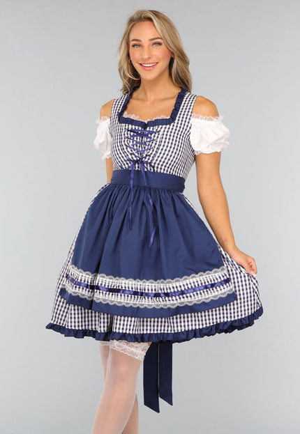 CARNA15 Blauw Geruit Off Shoulder Oktoberfest Jurkje