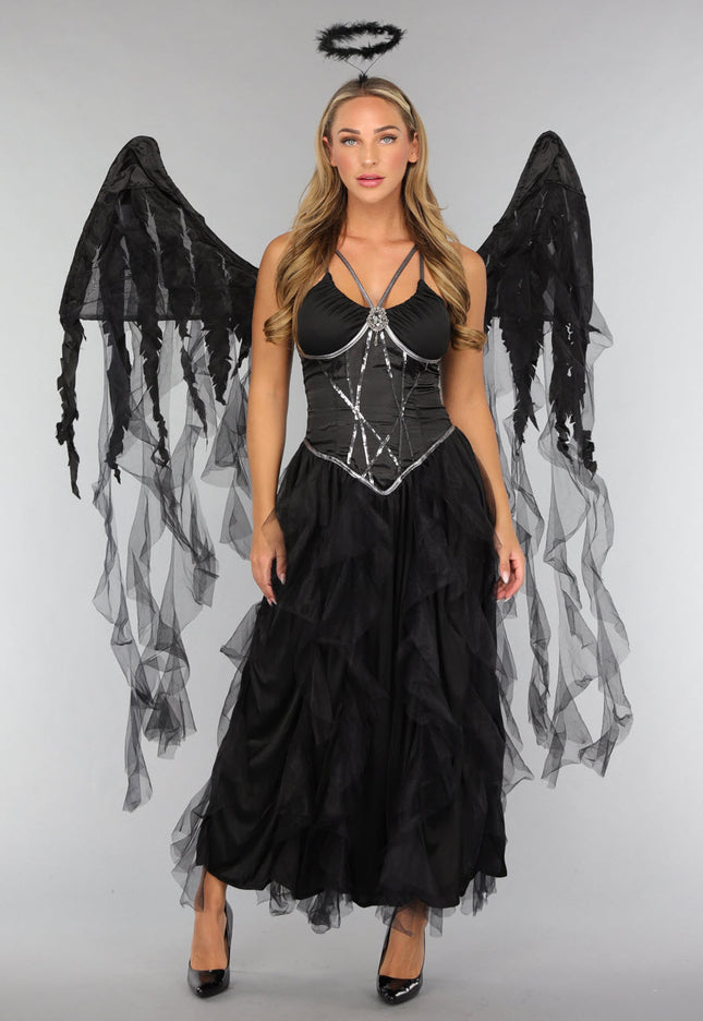CARNA50 Duister Engel Kostuum met Vleugels