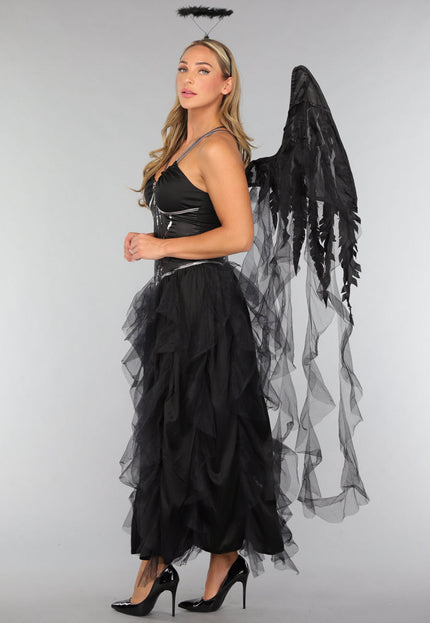 CARNA50 Duister Engel Kostuum met Vleugels