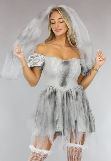 CARNA25 Grijze Zombie Bruid Kostuum