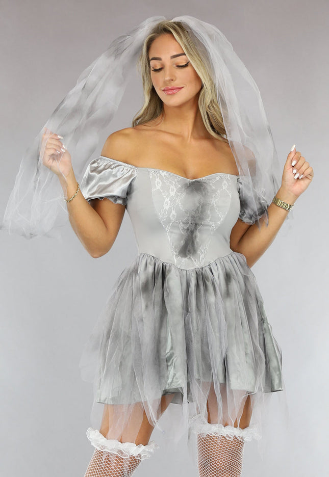 CARNA25 Grijze Zombie Bruid Kostuum