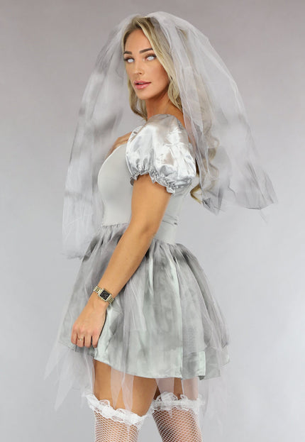 CARNA25 Grijze Zombie Bruid Kostuum