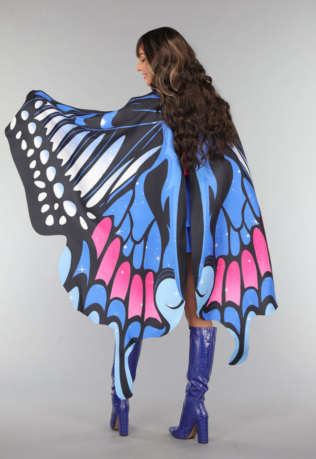 CARNA30 Kleurrijke Vlinder Cape in Blauw