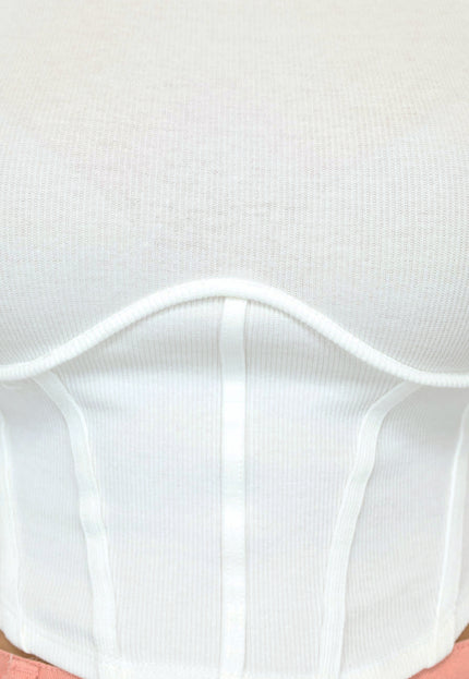 OP=OP.AV.09 Witte Longsleeve Top met Korset Detail