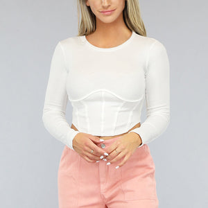 OP=OP.AV.09 Witte Longsleeve Top met Korset Detail