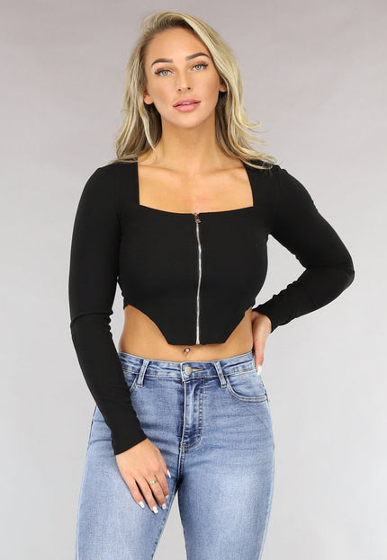 OP=OP.AV.09 Zwarte Lange Mouwen Rib Top