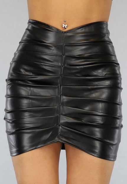 Geplooide Lederlook Rok