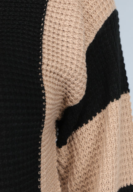 OP=OP! Gestreepte Trui met Wijde Mouwen in Taupe