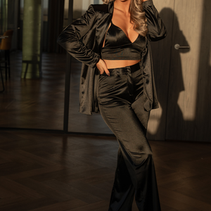 Glanzend Blazer / Pantalon Pak Stretch Zwart