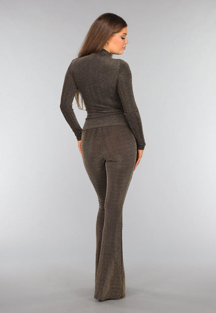 OP=OP.AV.12 Gouden Lange Mouwen Glitter Top