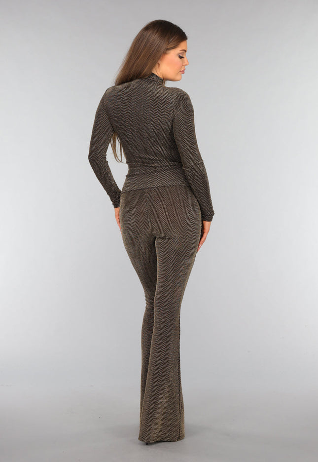 OP=OP.AV.12 Gouden Lange Mouwen Glitter Top