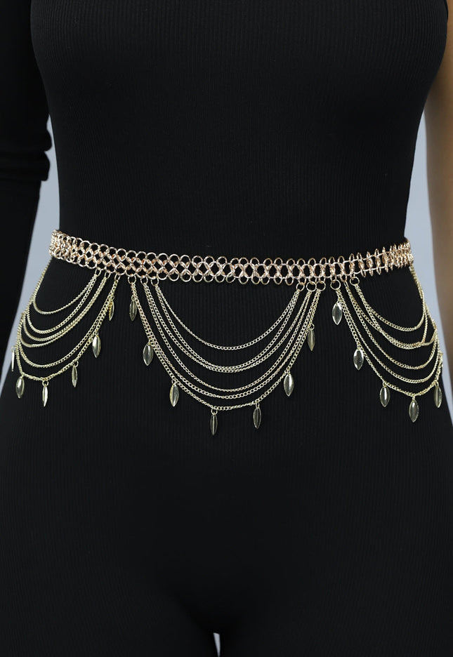 Gouden Layered Bodychain met Bedeltjes