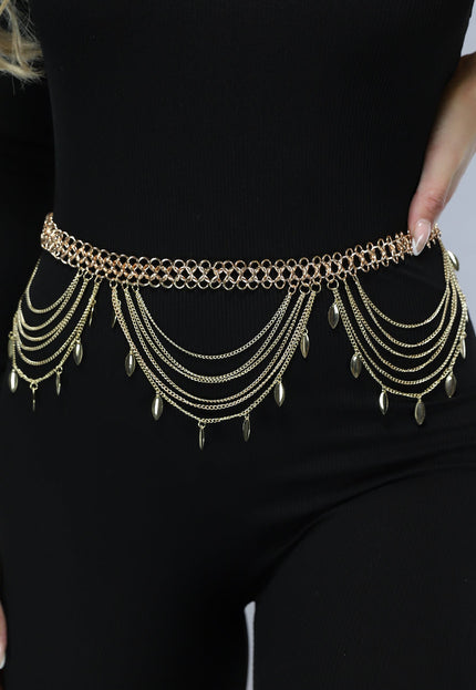 Gouden Layered Bodychain met Bedeltjes