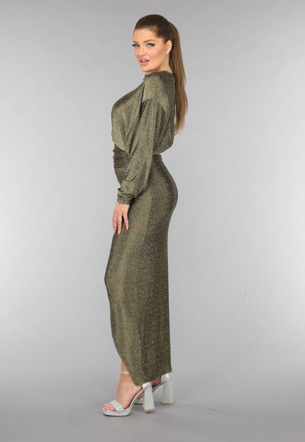 OP=OP.42.S Gouden Maxi Jurk met Strass Steentjes